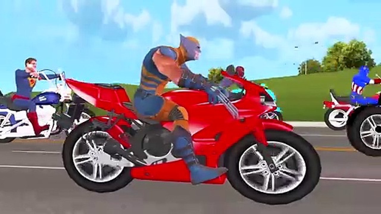 Bike Racing Videos For Children By Spiderman Ironman Hulk Batman Superman Cartoons