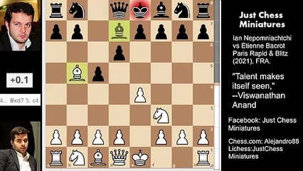 Nepomniachtchi goes for an attack on the kingside, sacs a Bishop and beats Bacrot (2021)