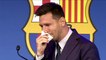 Départ du FC Barcelone: les larmes de Messi avant sa conférence de presse