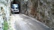 Trailer Squeezes Through Tunnel - Drive Through Tunnel