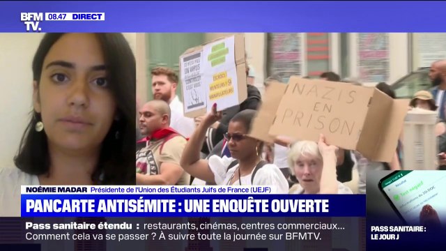 Ça me révolte, ça m'indigne : la présidente de l'Union des étudiants juifs de France réagit à la pancarte antisémite dans une manifestation anti-pass