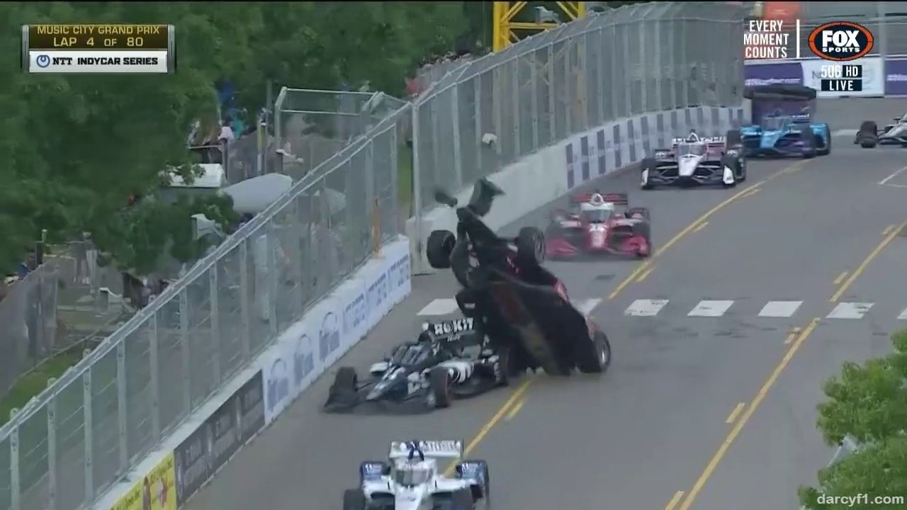 Indycar Series Nashville 2021 Race Ericsson Bourdais Big Crash Airborne