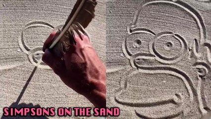 'Pro Artist Effortlessly Draws The Simpsons Character on Sand'