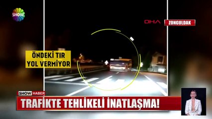 Trafikte tehlikeli inatlaşma!  ZONGULDAK'TA 2 TIR SÜRÜCÜSÜ YOLU BİRBİRLERİNE KAPTIRMAMAK İÇİN İNATLAŞTI