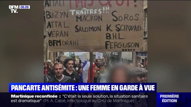 Qui est la femme en garde à vue pour avoir brandi une pancarte antisémite dans une manifestation anti-pass sanitaire ?