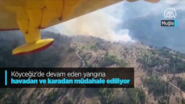 Köyceğiz'de devam eden yangına havadan ve karadan müdahale ediliyor