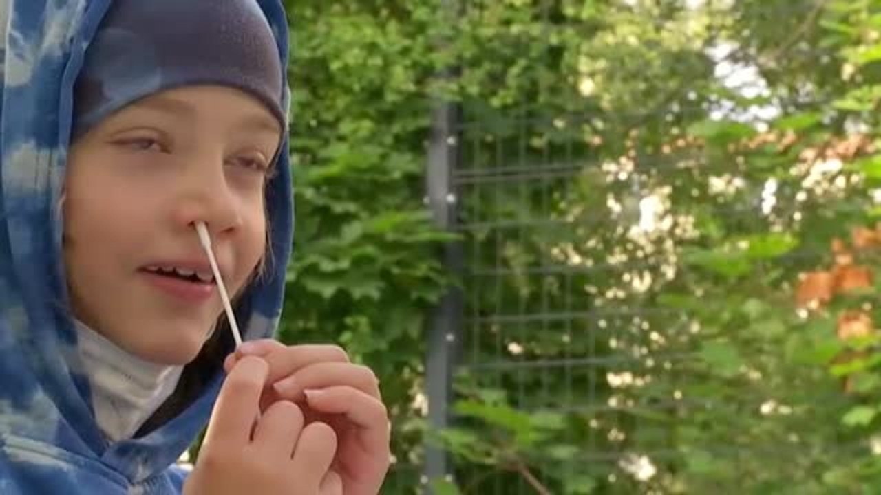 Los alumnos de un colegio de Berlín se hacen ellos mismos la prueba de antígenos