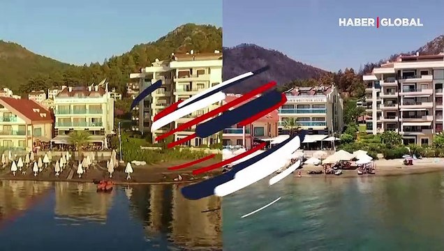 Marmaris'te felaketin boyutunu öncesi ve sonrası görüntüleri ortaya koydu