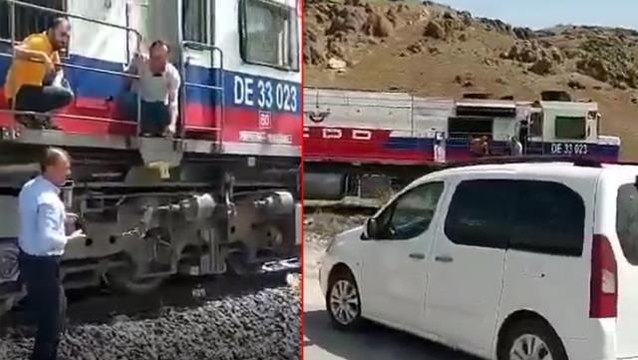 Düğün konvoyunun önünü trenle keserek bahşiş aldılar