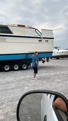 Truck Transporting Giant Boat