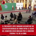 El presidente Lopez Obrador aseguró que no existen diferencias de fondo entre el color del semáforo COVID indicado por el Gobierno federal y el de la CDMX