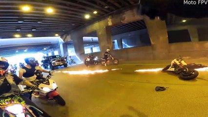 Motorcycle Stunt Rider Ends up in Flames