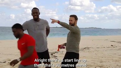 Usain Bolt e Kevin Hart numa corrida de 100 metros