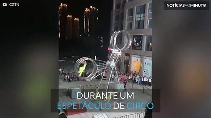 Artista de circo cai de cabeça durante espetáculo!
