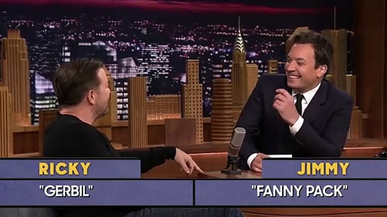 Ricky Gervais e Jimmy Fallon em jogo de chorar a rir