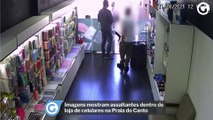 Imagens mostram assaltantes dentro de loja de celulares na Praia do Canto