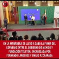 Firma del convenio entre el Gobierno de México y Fundación Teletón, encabezada por Fernando Landeros y Emilio Azcárraga