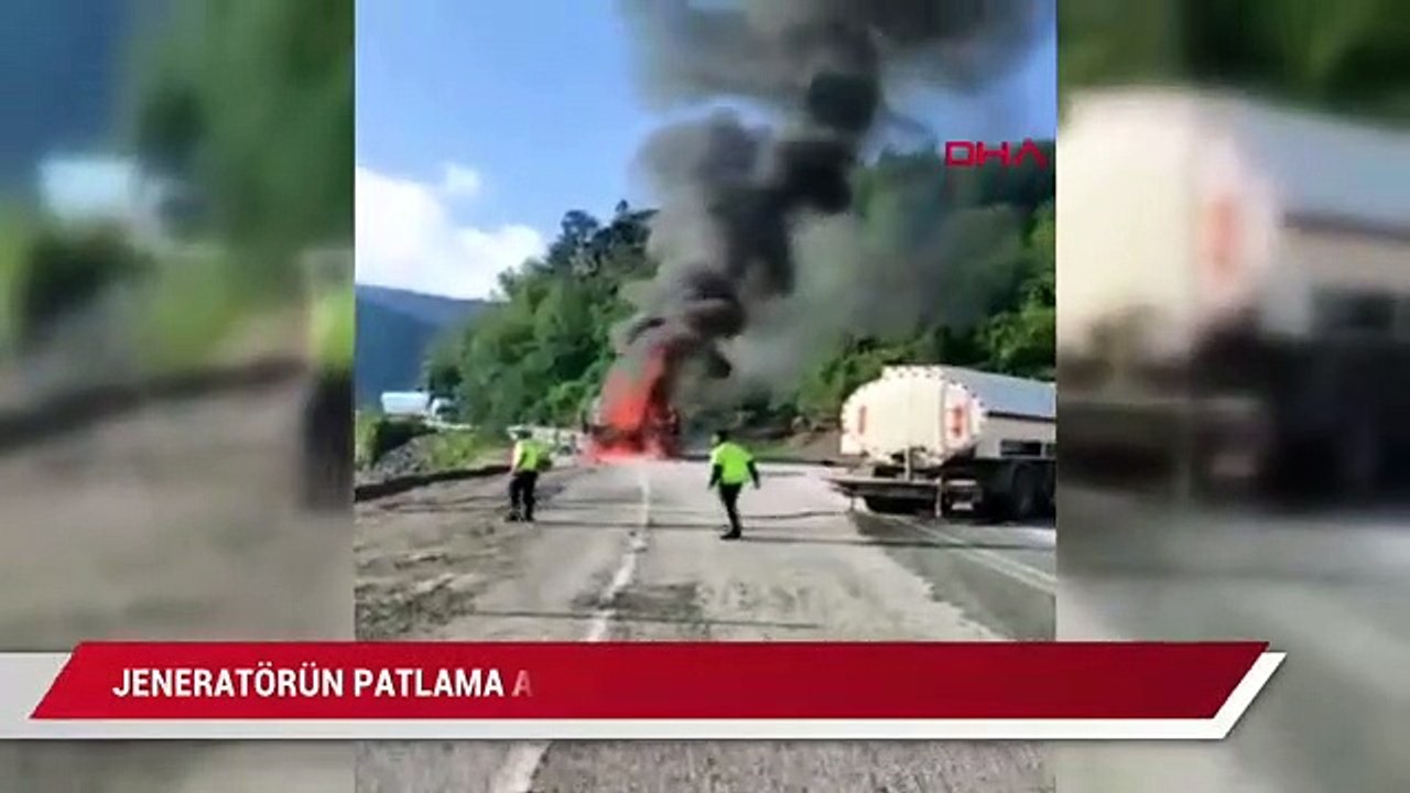 Bozkurt'a yardım götüren TIR'da yangın çıktı, taşınan jeneratörün patlama anı kamerada