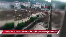 Bozkurt'ta yıkıma neden olan Ezine Çayı'nın taşma anı kamerada
