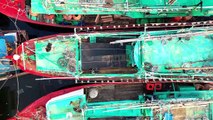 GoPro Shoot Of Fishing Boats Docked In Rows In The Sea Harbour _ Video No 11 _ Drone Shot