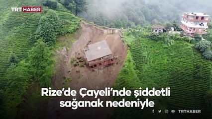Rize'de heyelan sonrası 3 katlı bina yan yattı