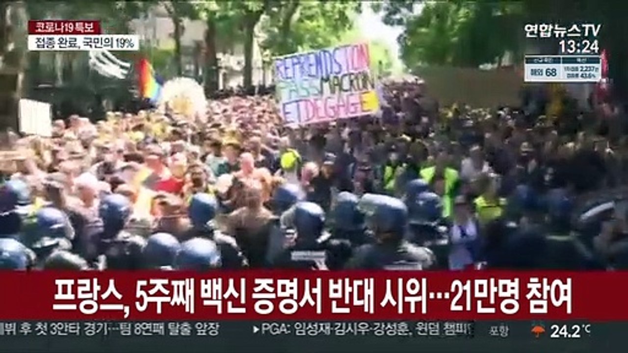프랑스, 5주째 백신증명서 반대 시위…21만명 참여