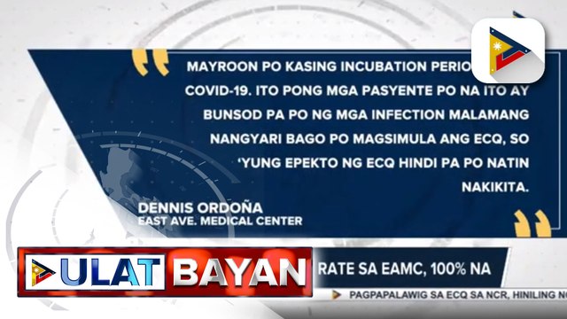 COVID-19 bed occupancy rate sa EAMC, 100% na; PGH, hindi muna tatanggap ng non-COVID-19 patients