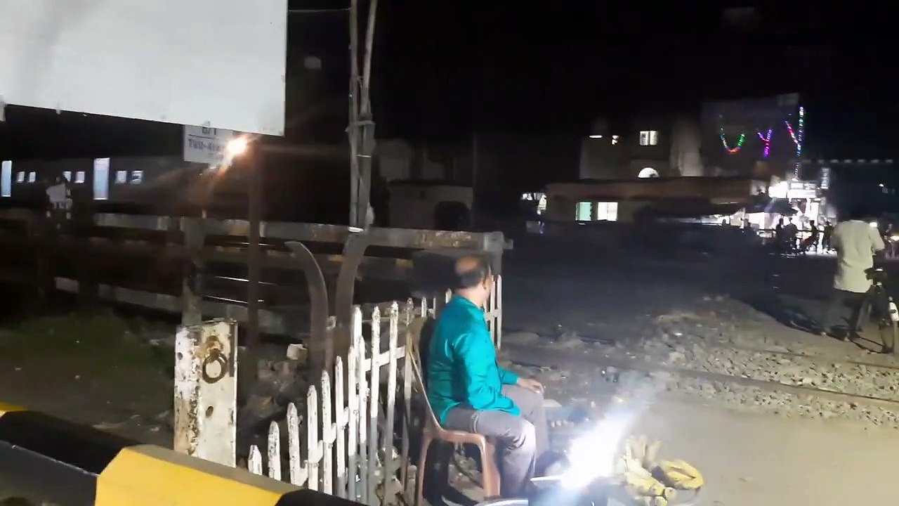 Busy Rail Gate At Night __ EMU Local Train Crossing At Night __ Eastern Railways