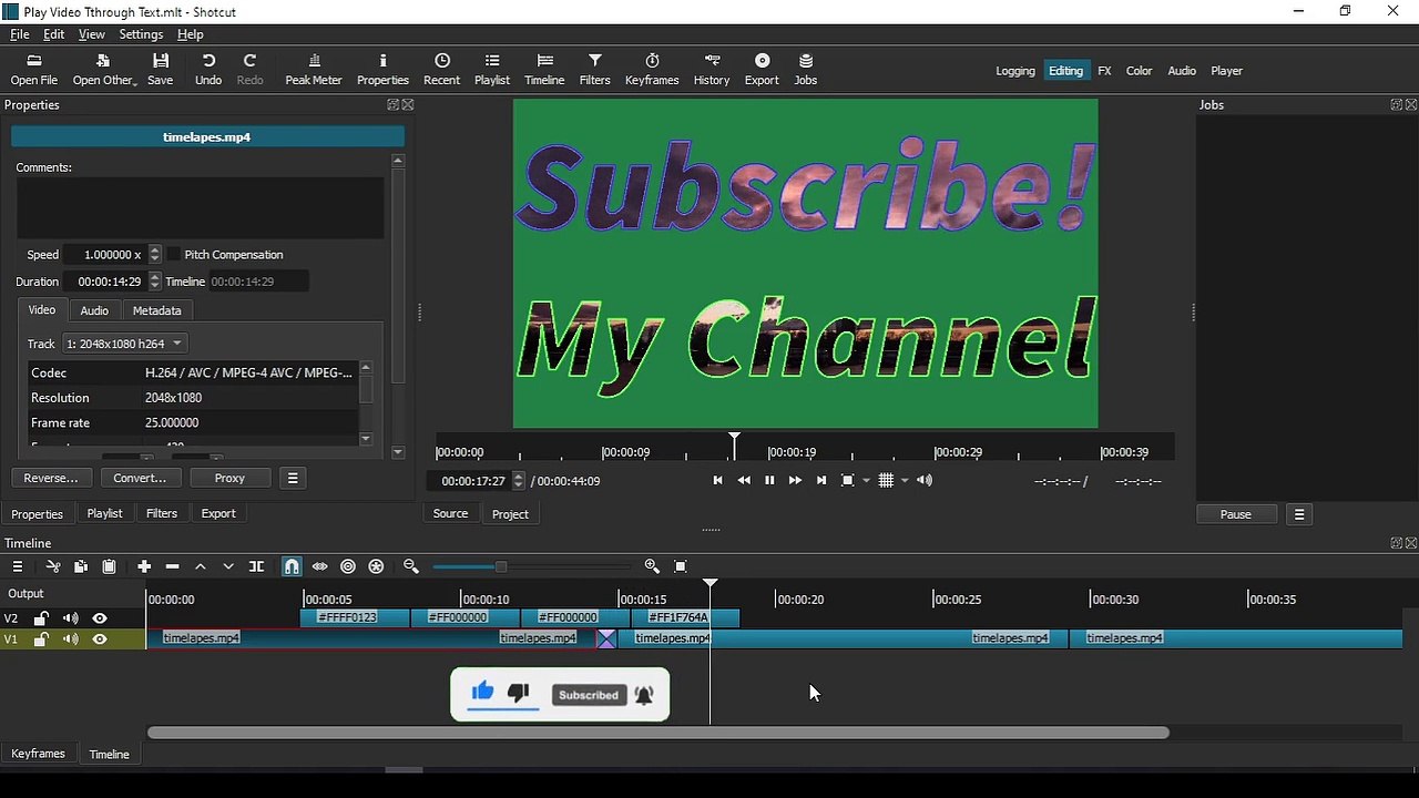 Place a video inside text in shotcut