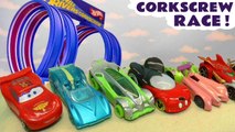 Pixar Cars Lightning McQueen in Funlings Race Competition Corkscrew Challenge versus Marvel Avengers in this Family Friendly Video for Kids by Kid Friendly Family Channel Toy Trains 4U