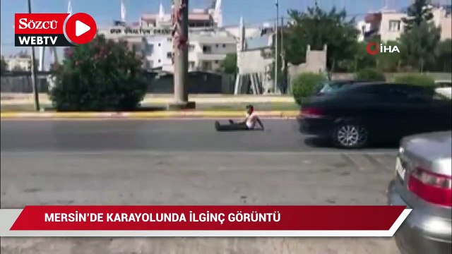 Mersin'de karayolunda ilginç görüntü