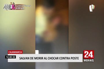 Cajamarca: vehículo termina destrozado tras impactar contra poste y ocupantes sobreviven