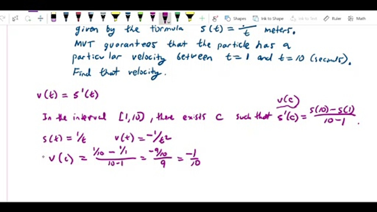 Mean Value Theorem - Find point where instant velocity equals average velocity