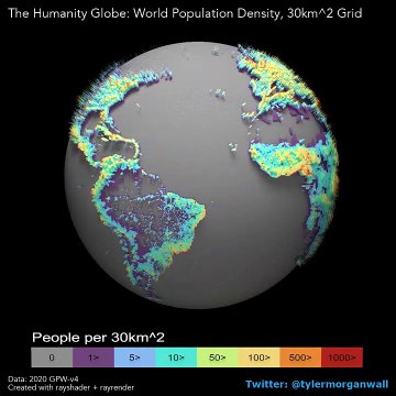 Voilà à quoi ressemble le globe terrestre en fonction de la densité de population