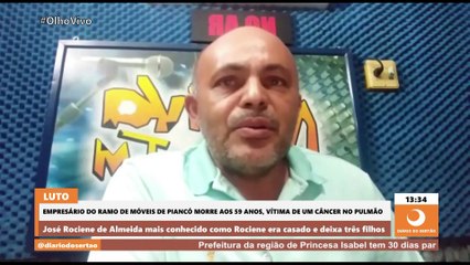 Popular empresário do ramo de móveis na cidade de Piancó morre vítima de câncer aos 59 anos