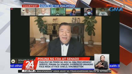 Paglipat ng pondo ng DOH sa DBM procurement service, pinuna sa Senado; Overpriced umanong face mask at face shield, kinuwestyon | 24 Oras