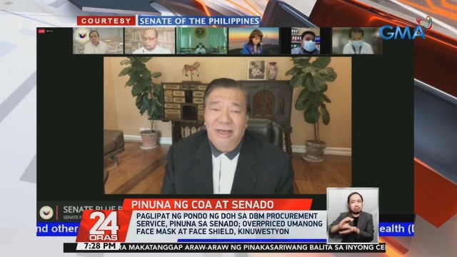 Paglipat ng pondo ng DOH sa DBM procurement service, pinuna sa Senado; Overpriced umanong face mask at face shield, kinuwestyon | 24 Oras