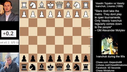 Ivanchuk sacs a knight on e2 and Topalovs King gets stuck in the middle of the board