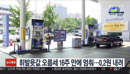 휘발윳값 오름세 16주 만에 멈춰…0.2원 내려