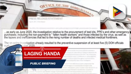 Ombudsman, nilinaw na gumugulong na ang imbestigasyon sa DOH bago pa lumabas ang pinaguusapang COA annual audit report sa kagawaran