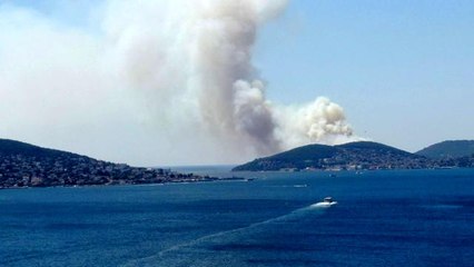 Son dakika haberi: Heybeliadaki orman yangını havadan görüntülendi