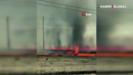 Yangın sonrası çıkan dev hortum kamerada