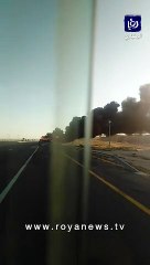 حريق صهريج نفط يغلق الطريق الصحراوي