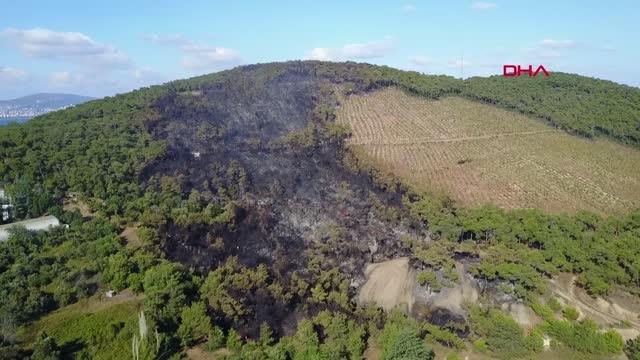 HEYBELİADA'DA YANAN ALAN VE SOĞUTMA ÇALIŞMALARI HAVADAN GÖRÜNTÜLENDİ 2