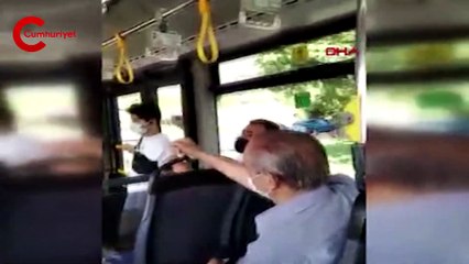 O anlar kamerada: Otobüste maske kavgası