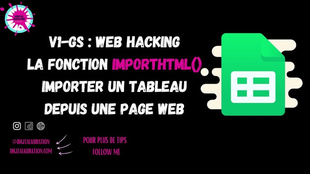 V1- GS:Google Sheets Web Hacking Importer un tableau depuis un site en utilisant la fonction IMPORTHTML()