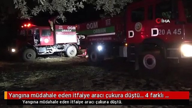 Uşak'ta Yangına müdahale eden itfaiye aracı çukura düştü.