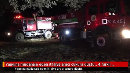 Uşak'ta Yangına müdahale eden itfaiye aracı çukura düştü.