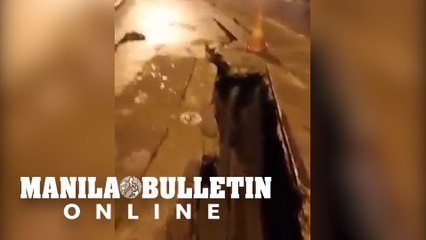 Cracks seen on Topaz Road in Pasig City on Sunday evening, August 22.