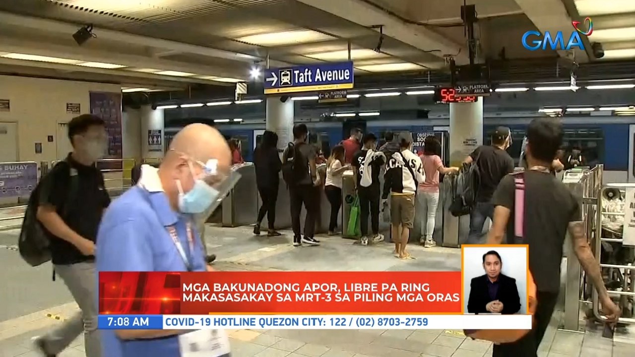 Mga bakunadong APOR, libre pa ring makasasakay sa MRT-3 sa piling mga oras | UB